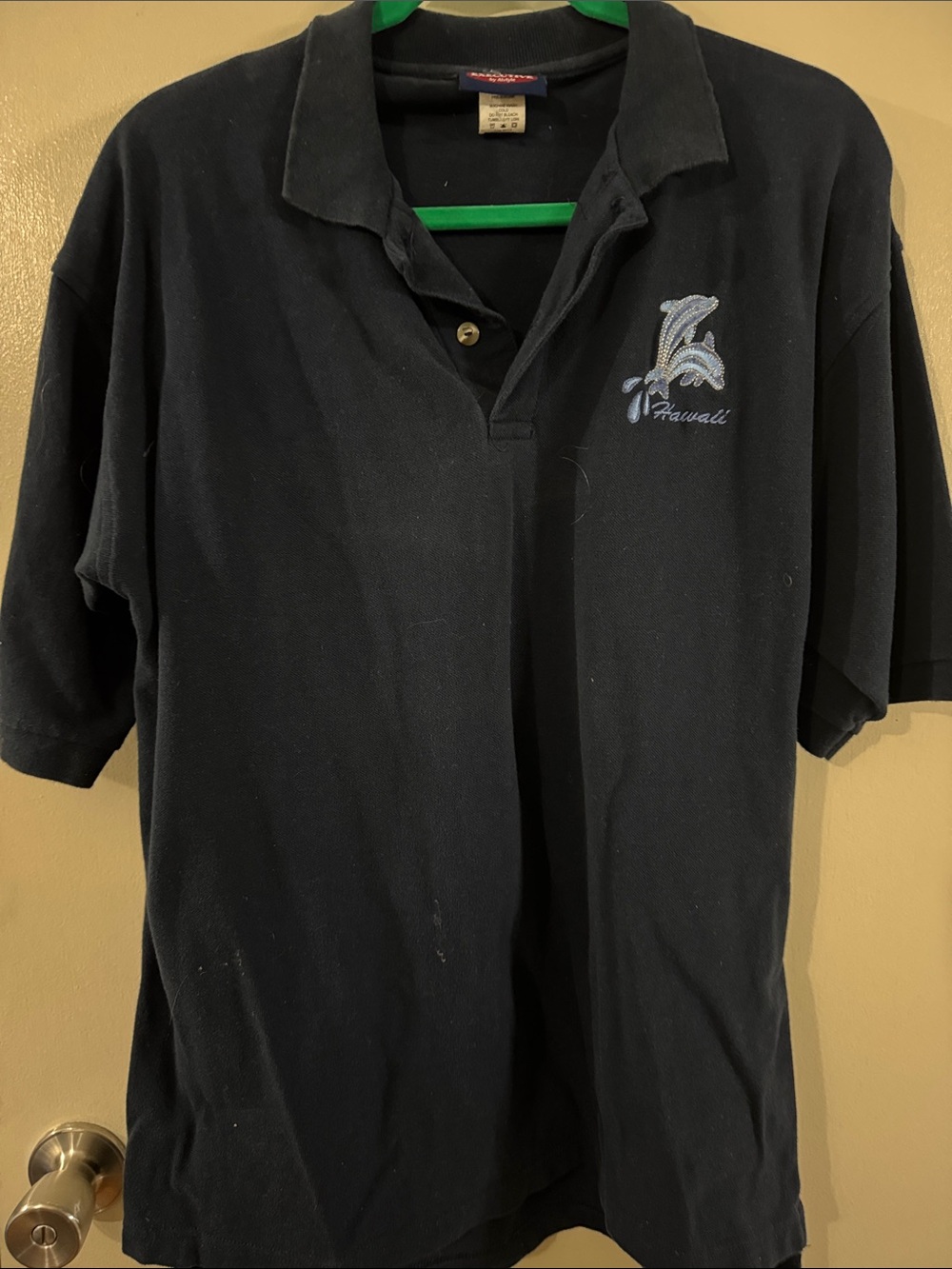 Alstyle Navy Polo with Light Blue Embroidered Hawaii Detail